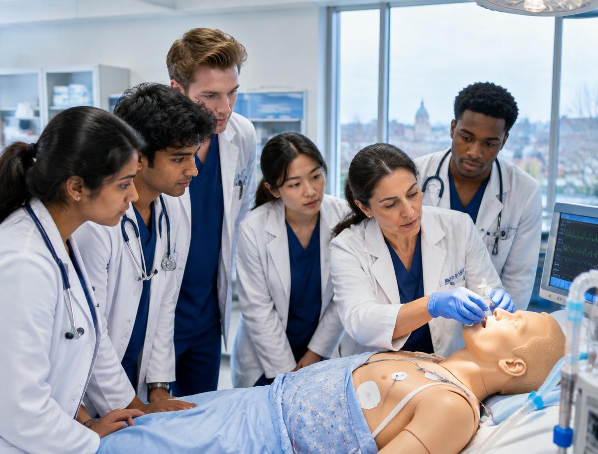 Medical students taking part in supervised clinical simulation training